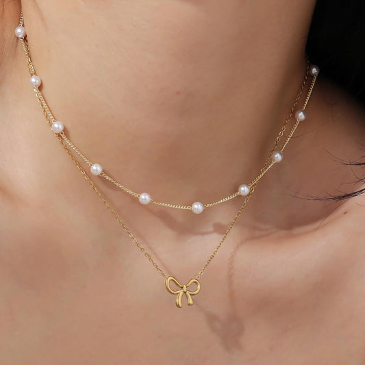 Minimalist And Versatile Pearl Bow Necklace