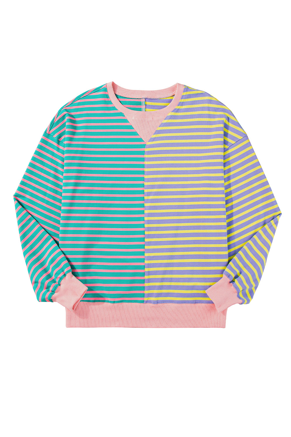 Green Stripe Colorblock Drop Shoulder Oversized Sweatshirt