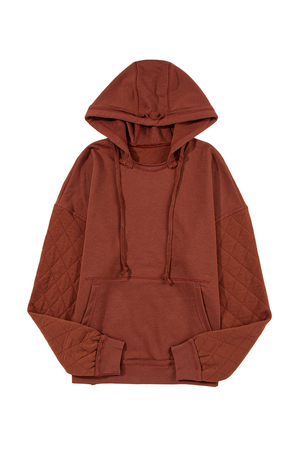 Chestnut Quilted Exposed Seam Kangaroo Pocket Hoodie