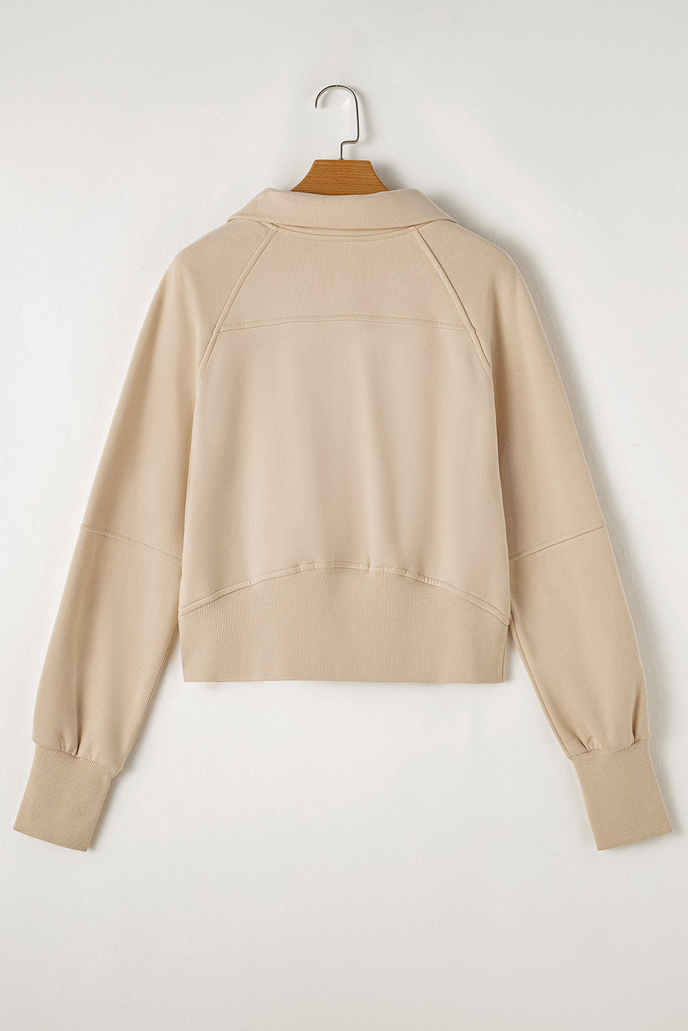 Parchment Zip Up Stand Collar Ribbed Thumbhole Sleeve Sweatshirt