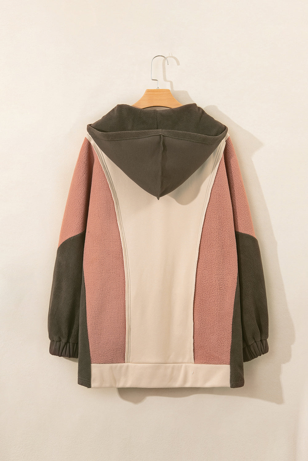 Beige Patchwork High Low Oversized Hoodie