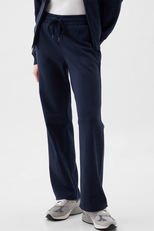 Navy Blue Plain Drawstring Waist Casual Straight Pants