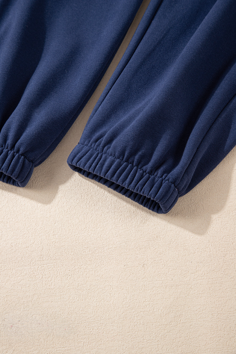 Navy Blue Plain Fleece Lined Drawstring Waist Joggers