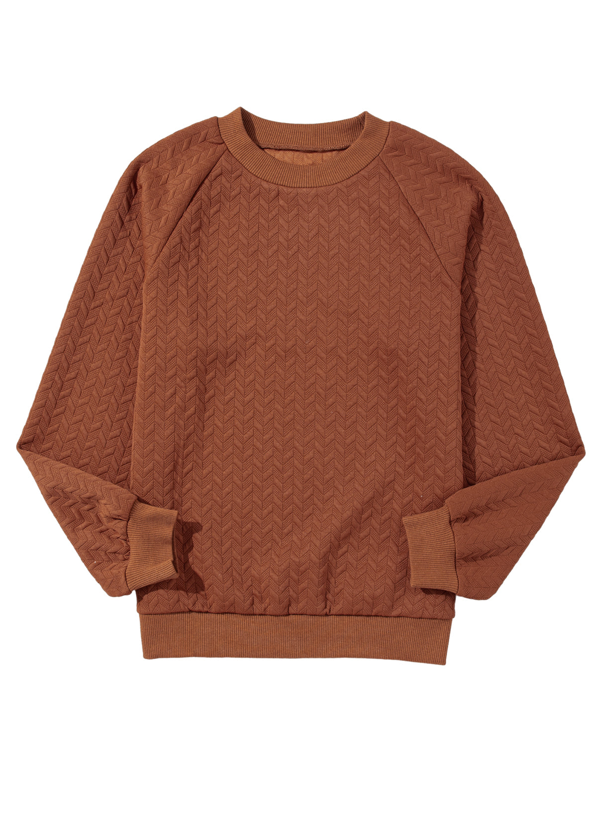 Beige Solid Color Textured Raglan Sleeve Pullover Sweatshirt