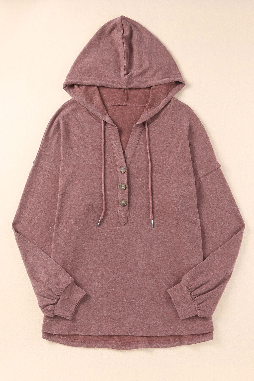 Green Button Front Pullover Hooded Sweatshirt