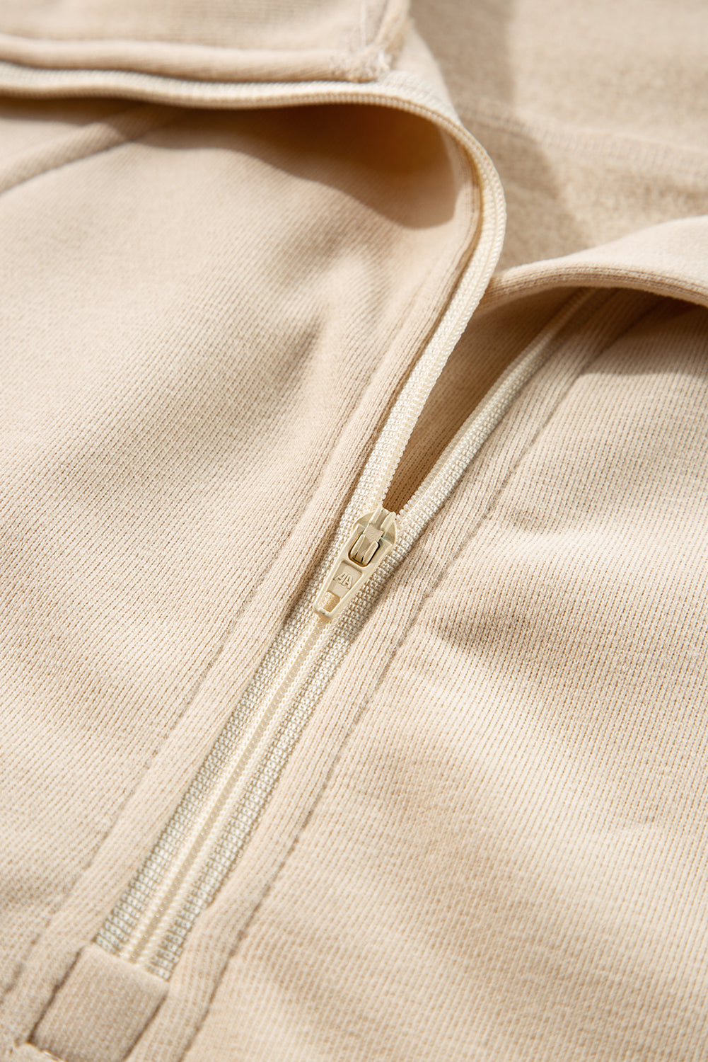 Parchment Zip Up Stand Collar Ribbed Thumbhole Sleeve Sweatshirt