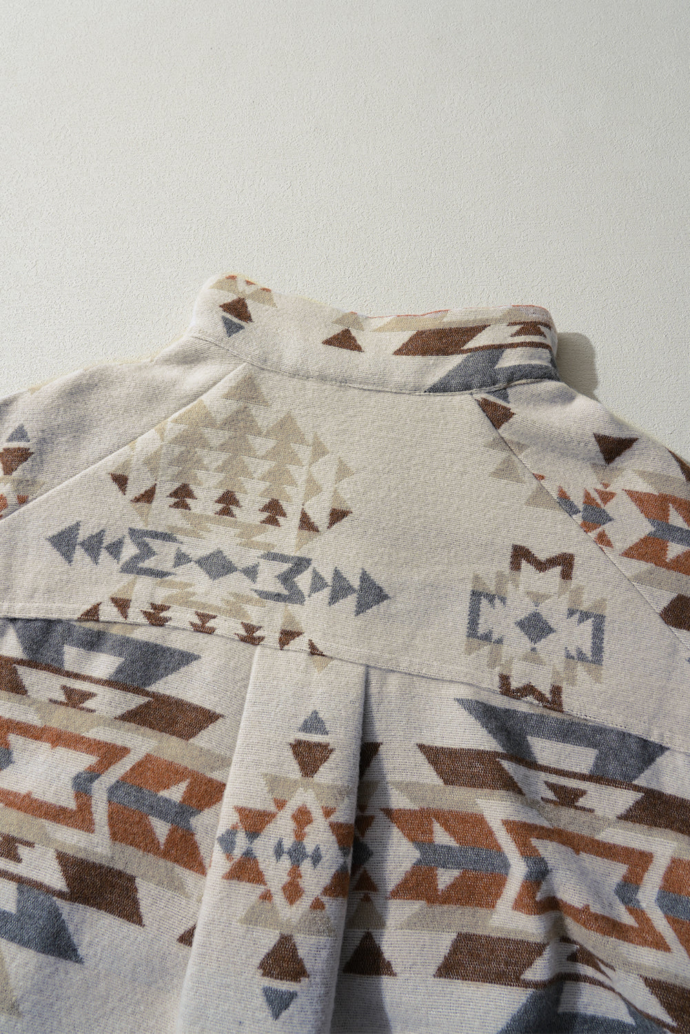 Apricot Geometric Print Collared Flap Pocket Sweatshirt