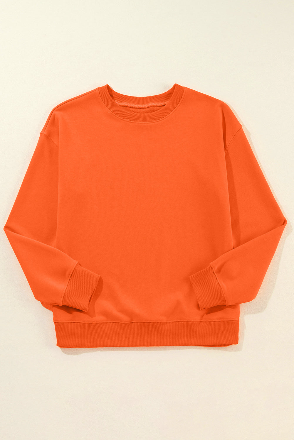 Orange Solid Color Classic Crewneck Pullover Sweatshirt