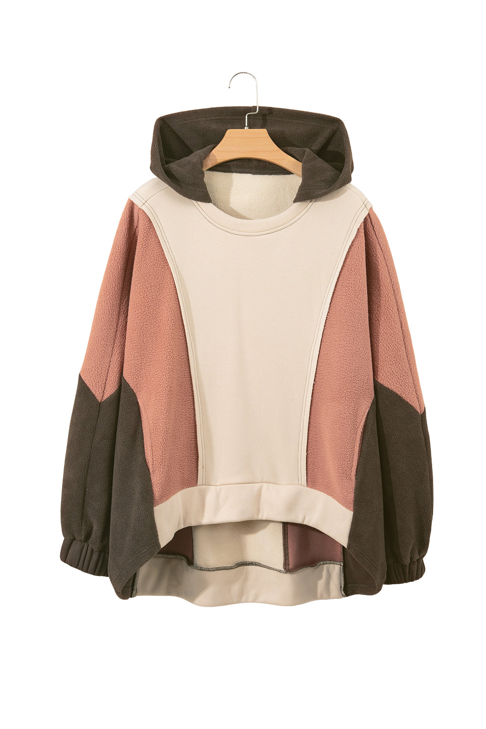 Beige Patchwork High Low Oversized Hoodie