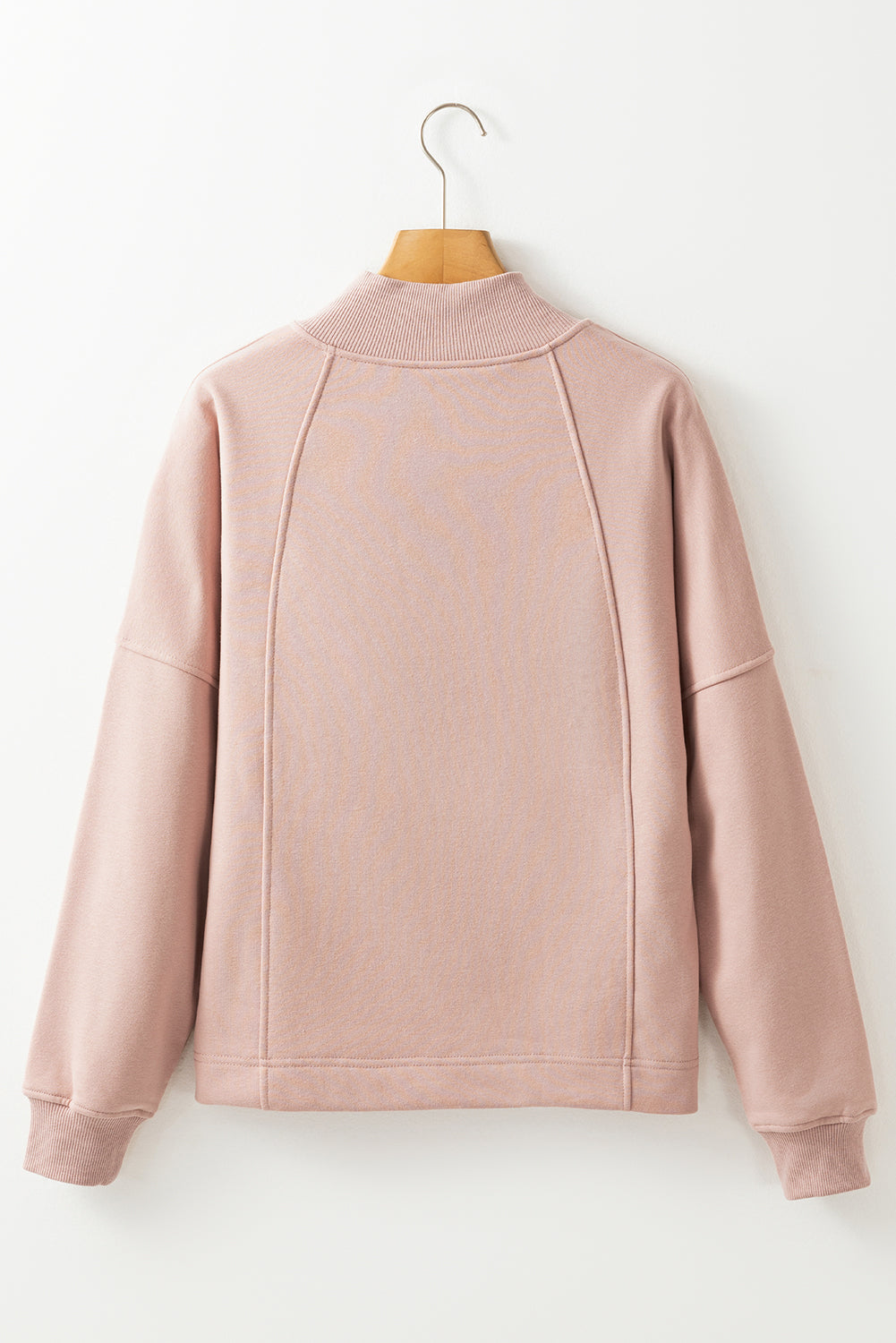 Fushia Zipper Collared Drop Shoulder Plain Sweatshirt