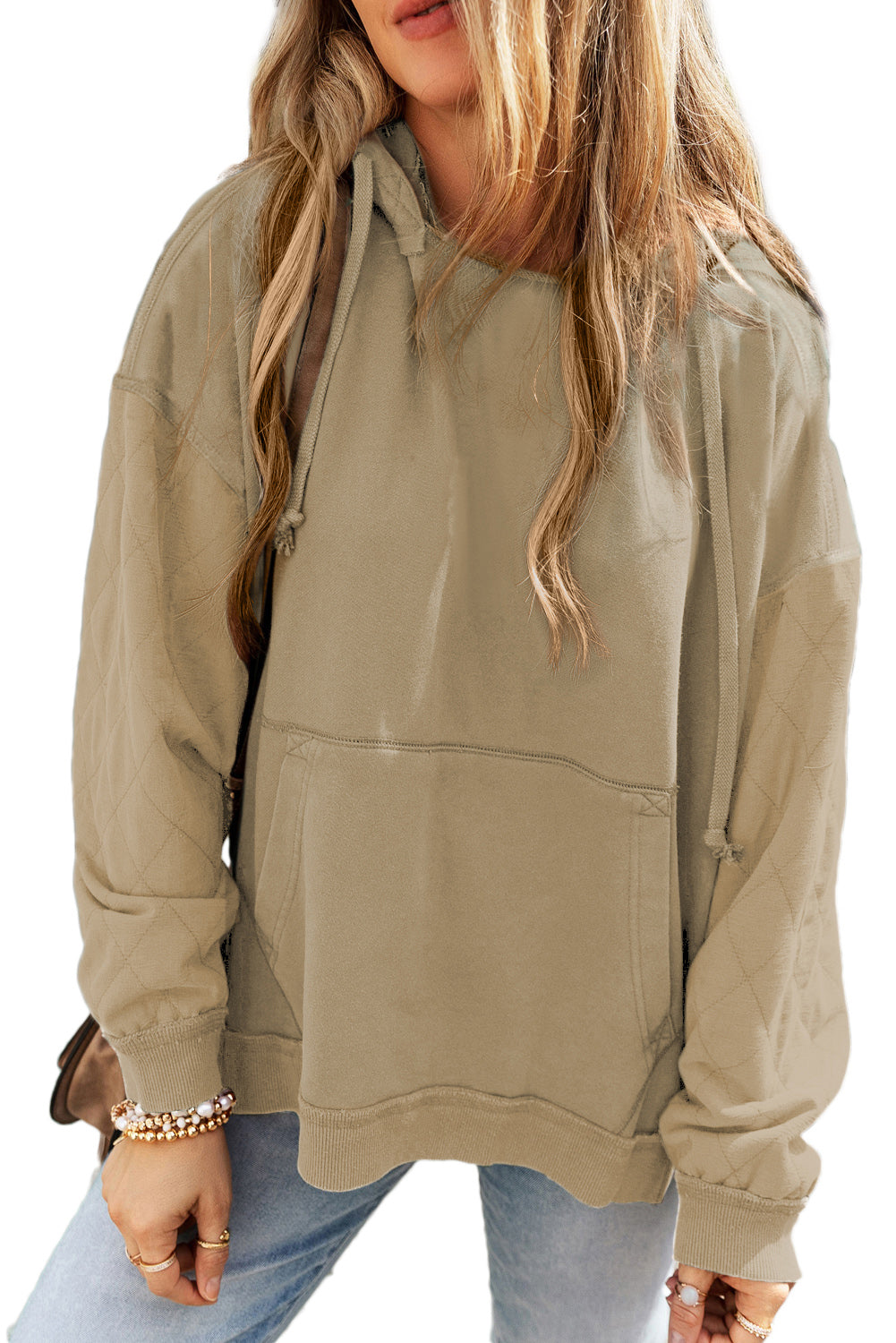 Chestnut Quilted Exposed Seam Kangaroo Pocket Hoodie