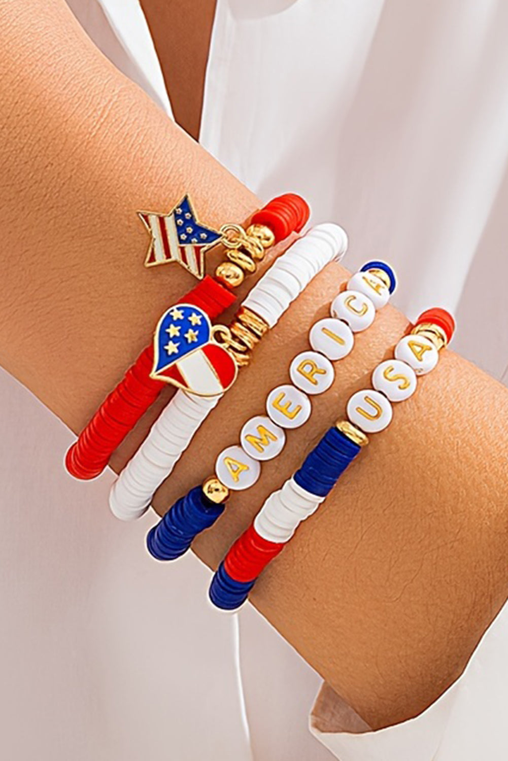 Dark Blue 4pcs USA Flag Star Heart Decor Bracelet Sets