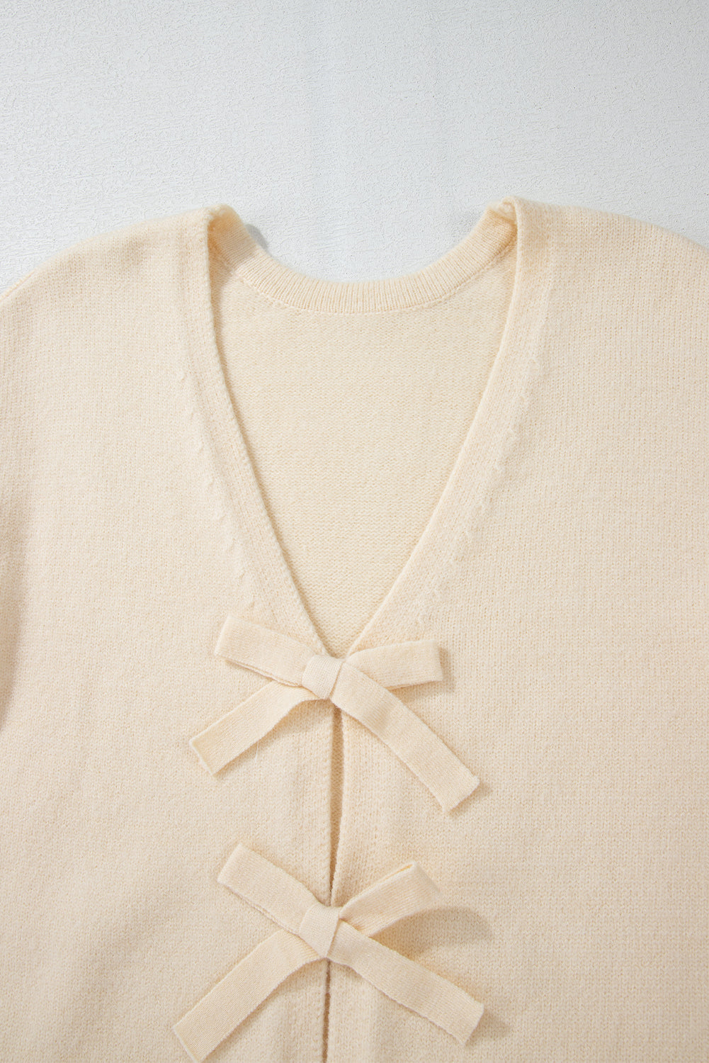 Jet Stream Plain Bowknot Knit Cropped Cardigan