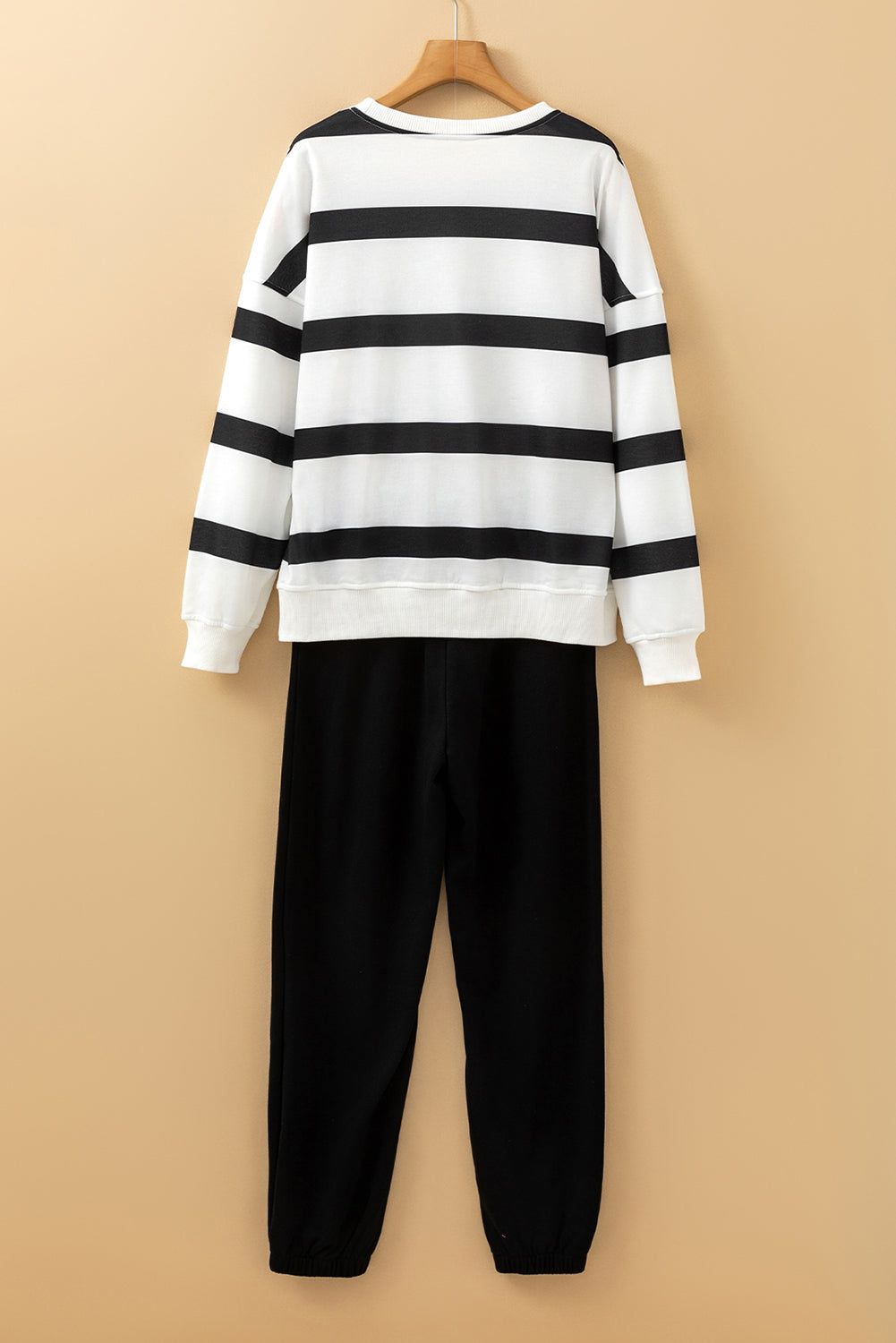 Black Striped Drop Shoulder Pullover and Joggers Set