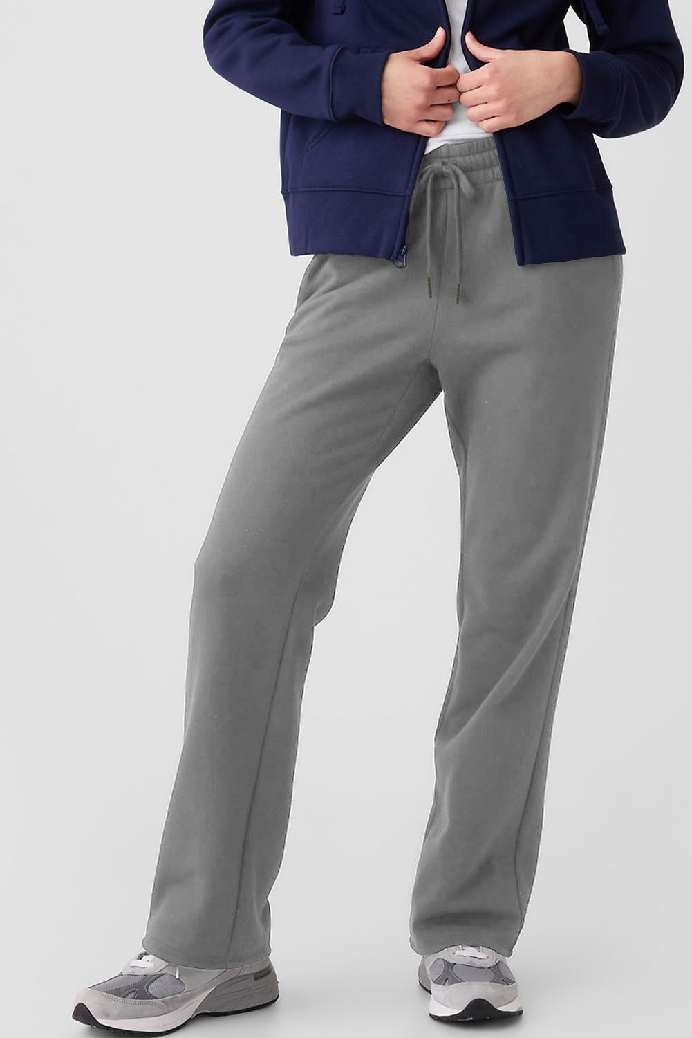 Light Grey Plain Fleece Lined Drawstring Waist Pants