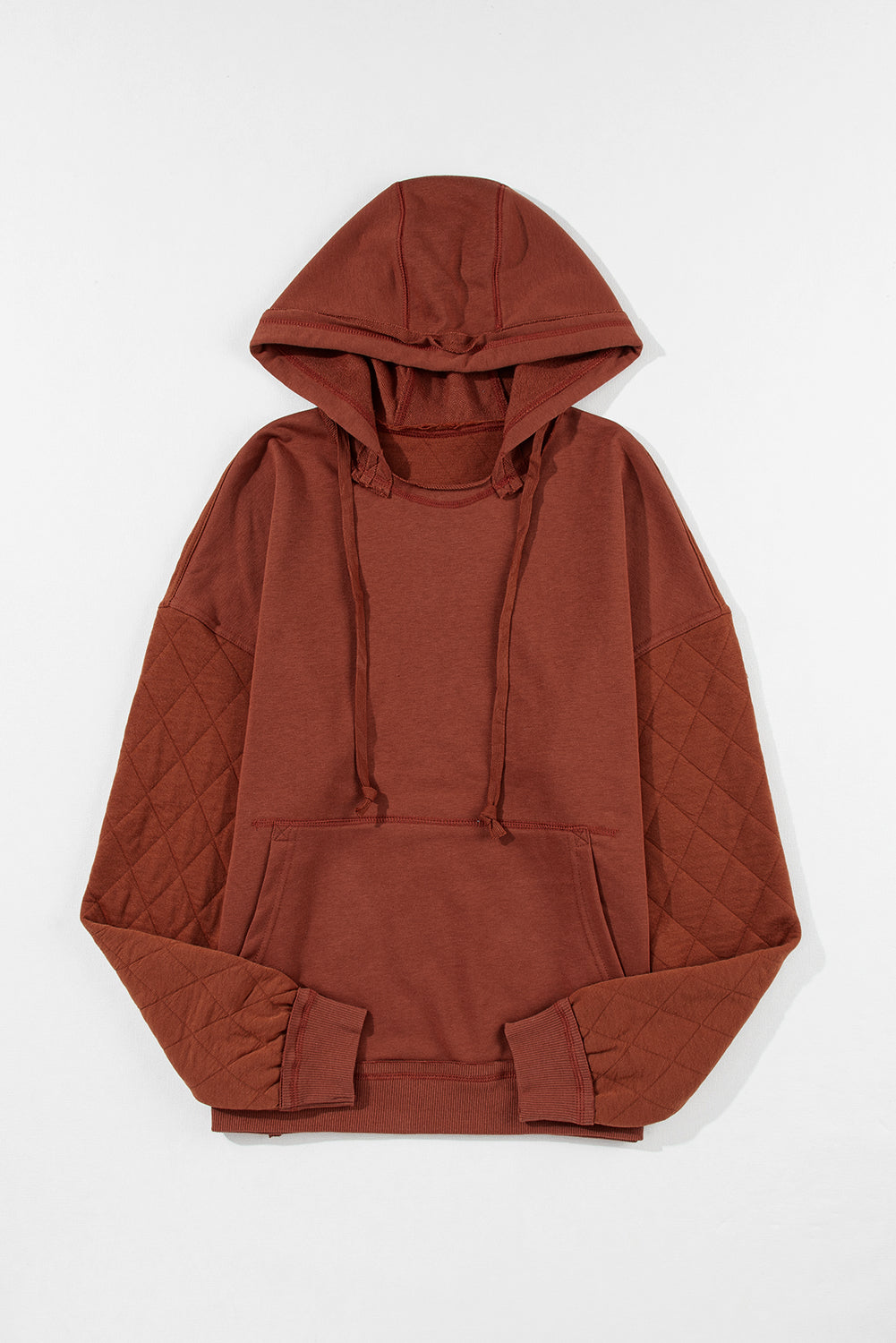 Chestnut Quilted Exposed Seam Kangaroo Pocket Hoodie