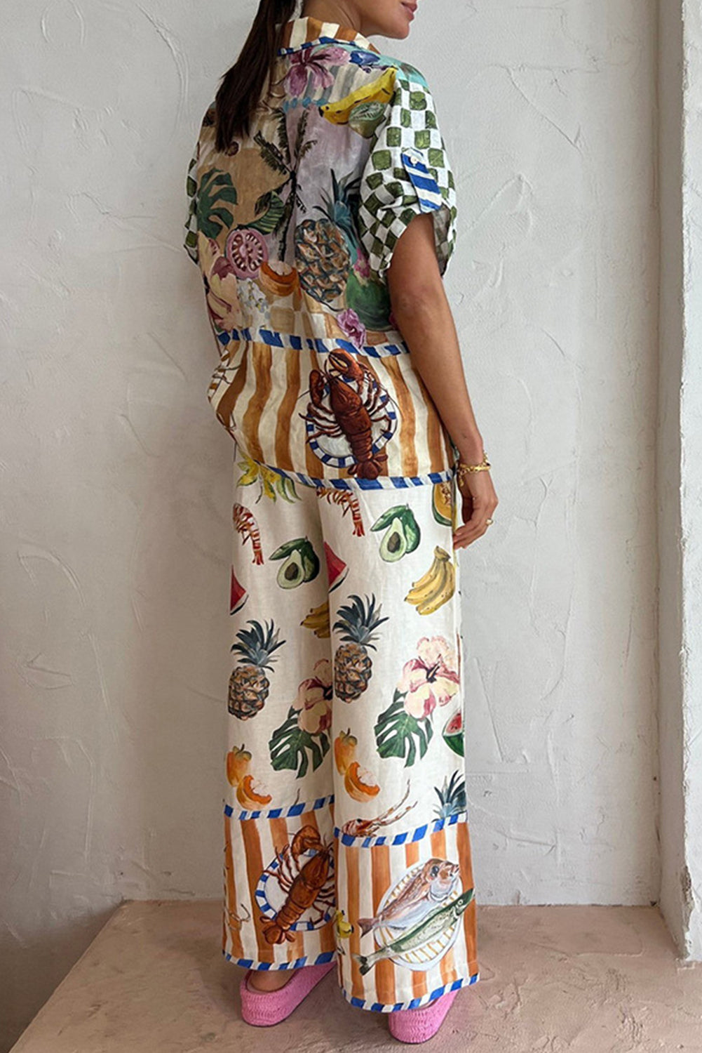 Multicolour Tropical Print Wide Leg Pants