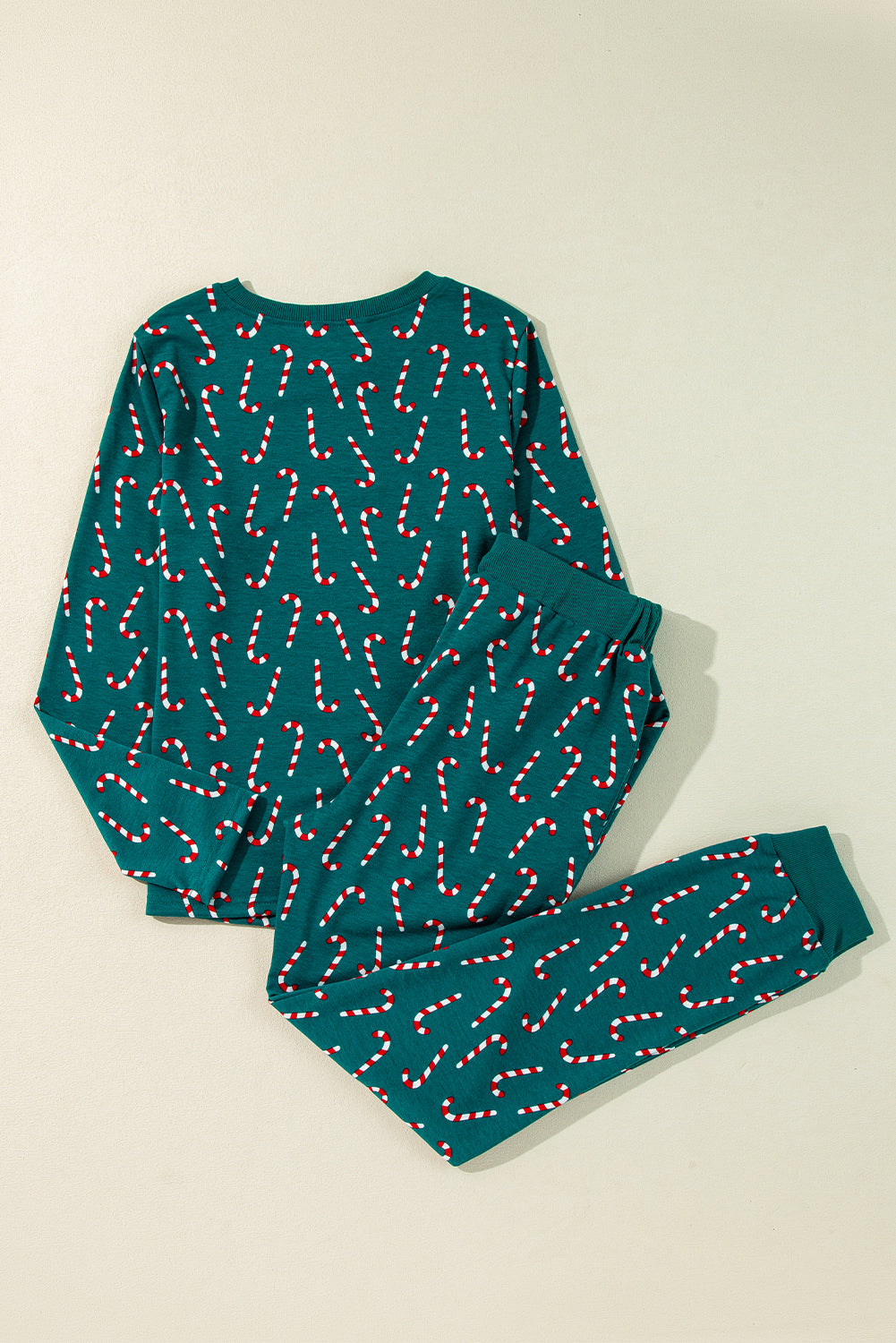 Green Christmas Candy Cane Printed Top and Pants Loungewear Set