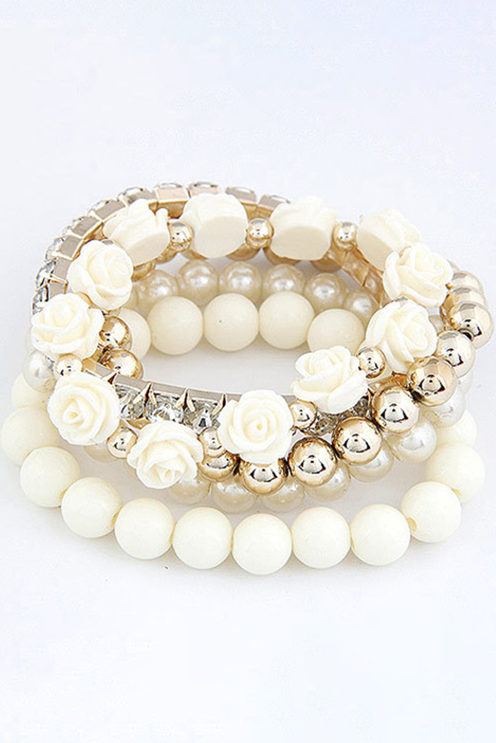 White 5pcs Bohemian Flower Beads Bracelet