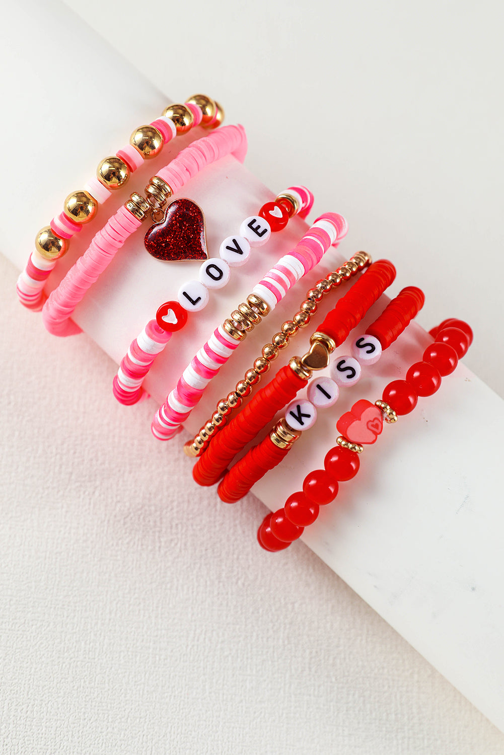 Pink Valentines LOVE KISS Heart Shape Beaded Bracelet Set