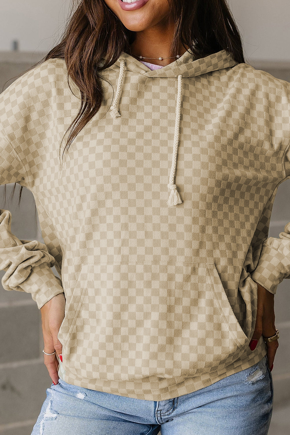 Green Checkered Kangaroo Pocket Hoodie