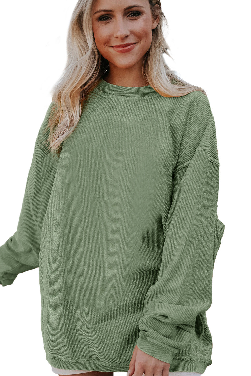 Grass Green Crinkle Rib Drop Shoulder Oversized Sweatshirt