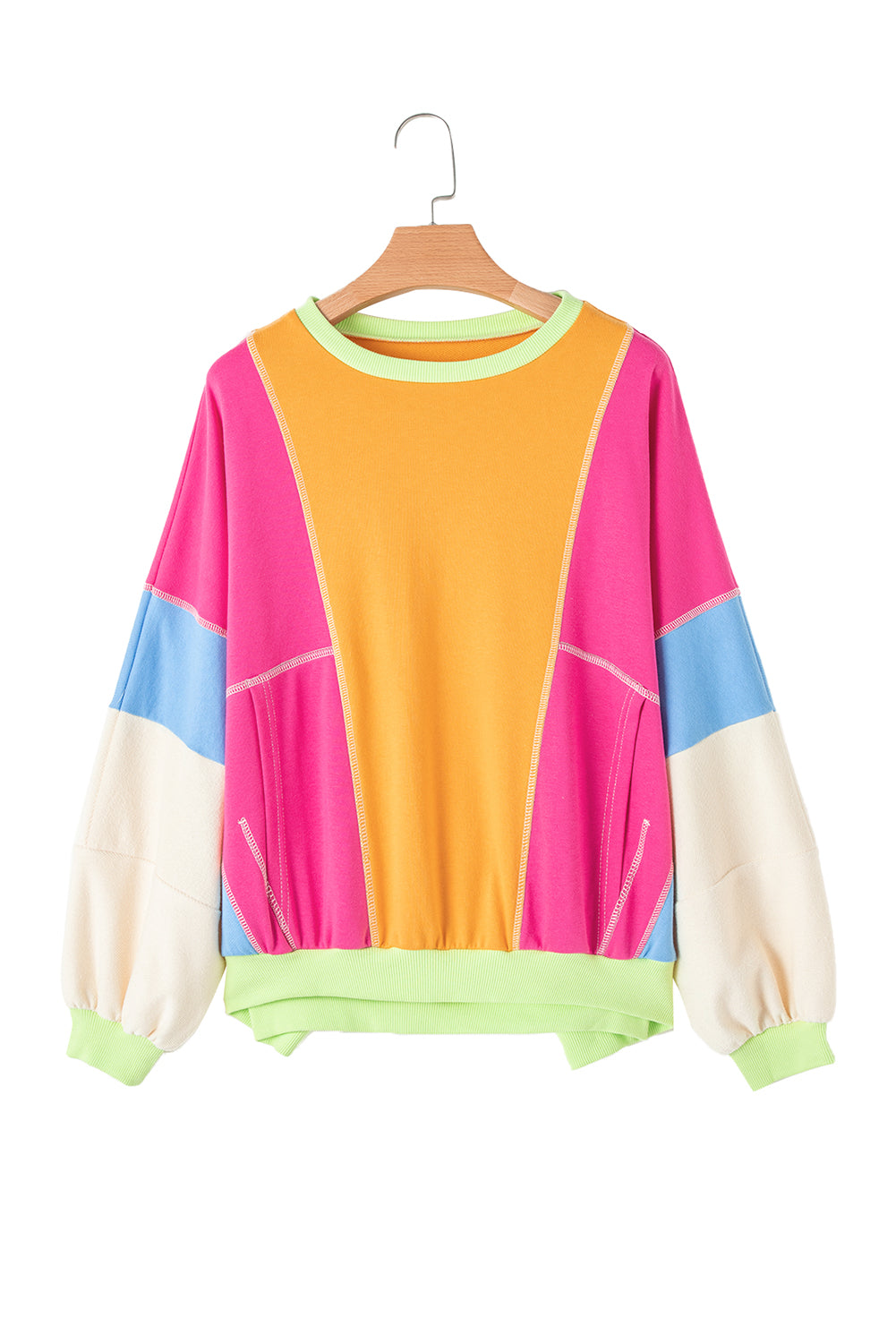 Orchid Petal Colorblock Patchwork Drop Shoulder Top