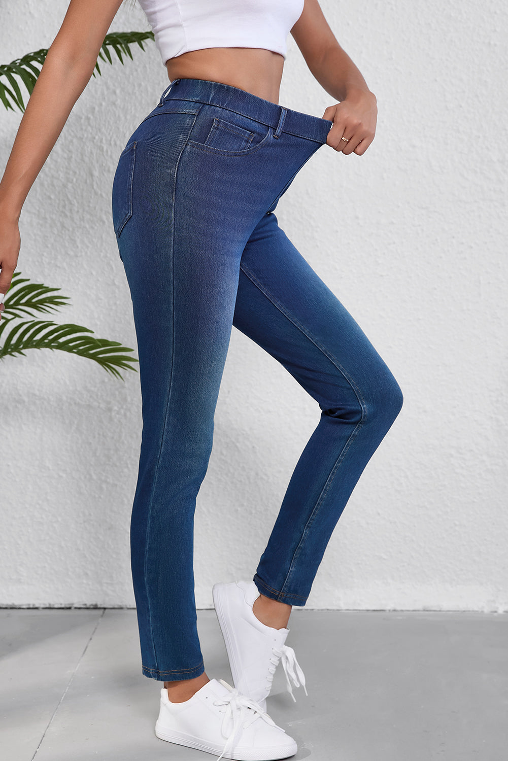 Ashleigh Blue Multiple Pockets Straight Leg Washed Stretchy Knit Jeans