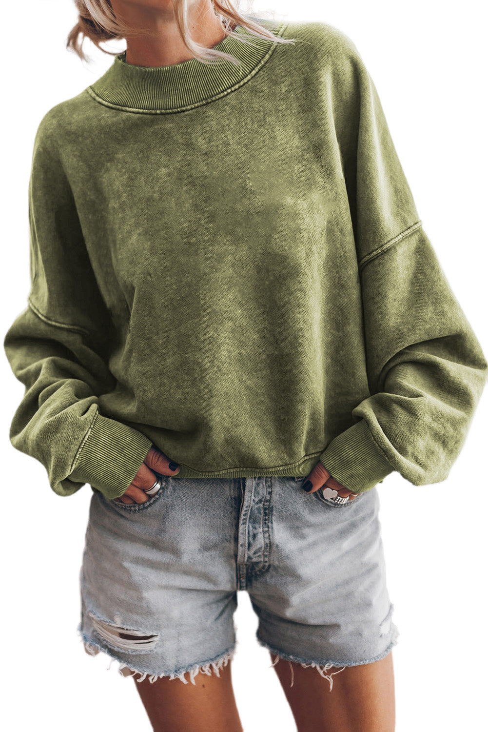 Black Plain Drop Shoulder Crew Neck Pullover Sweatshirt