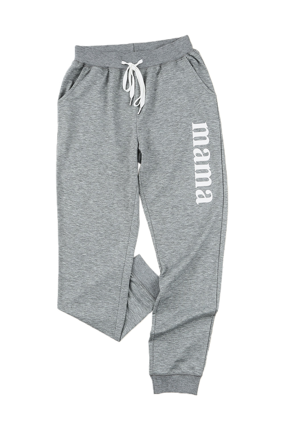 Grey Mama Letter Print Drawstring High Waisted Jogger Pants