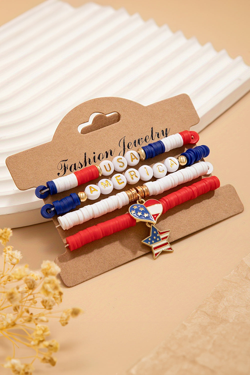 Dark Blue 4pcs USA Flag Star Heart Decor Bracelet Sets