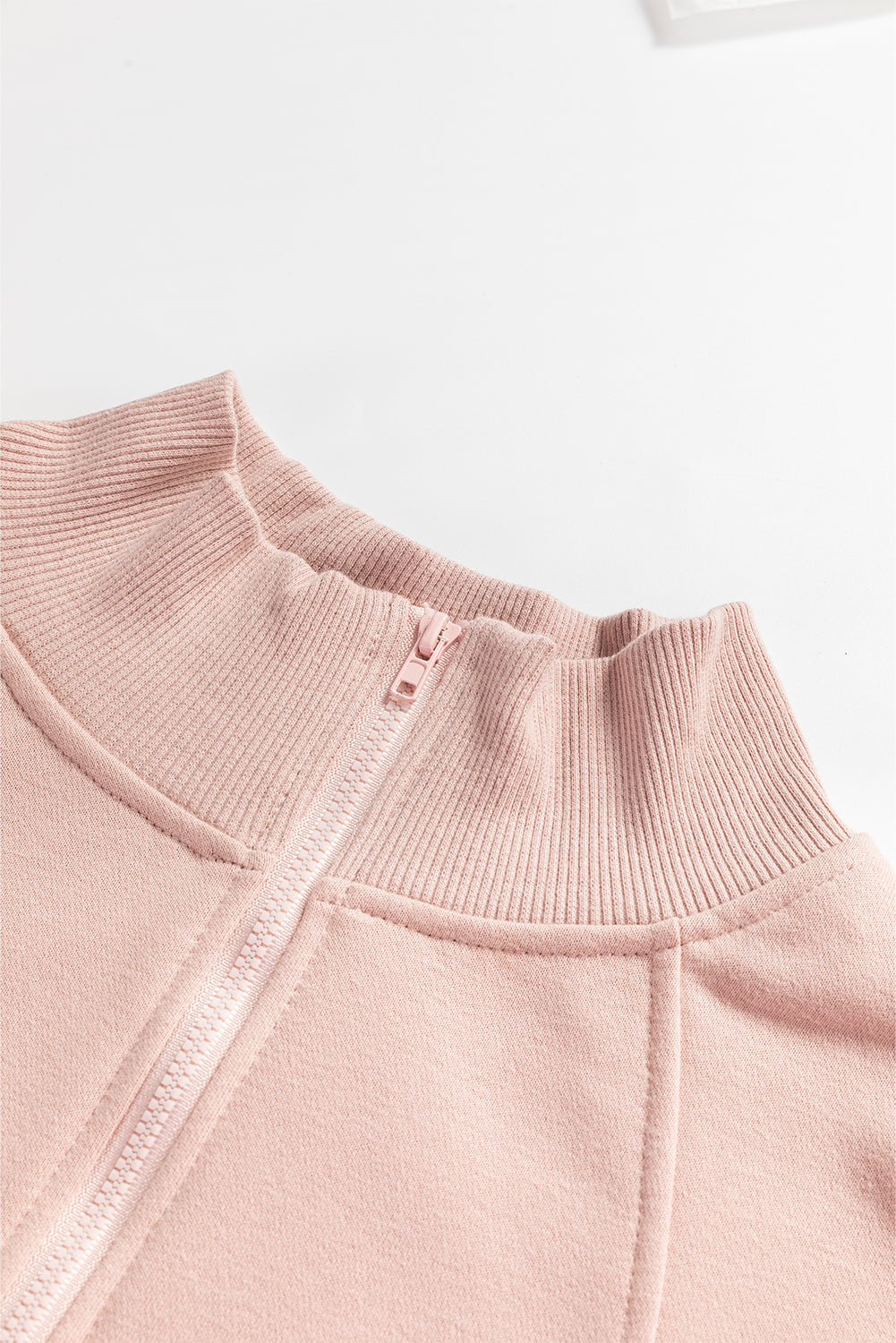 Fushia Zipper Collared Drop Shoulder Plain Sweatshirt