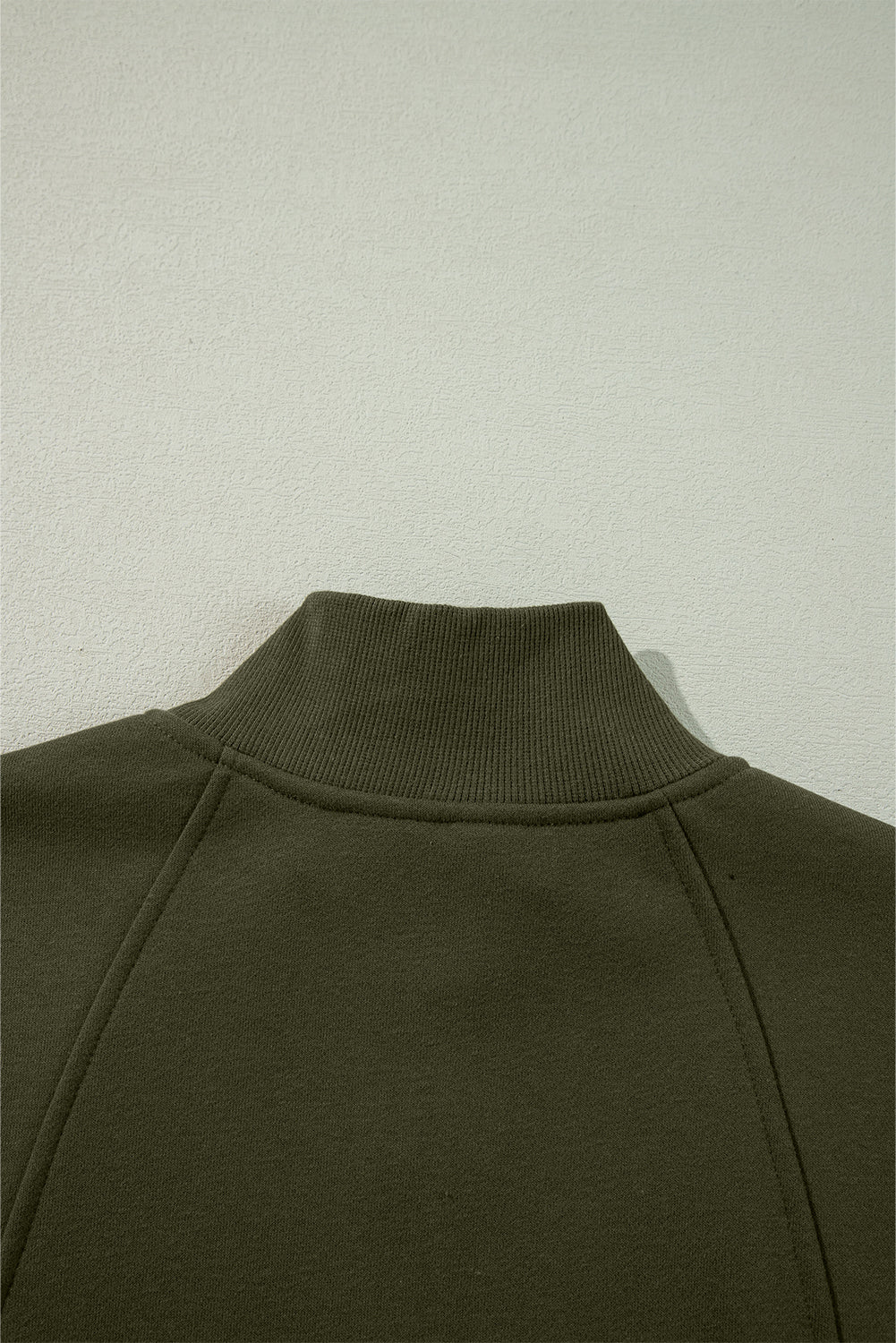 Fushia Zipper Collared Drop Shoulder Plain Sweatshirt