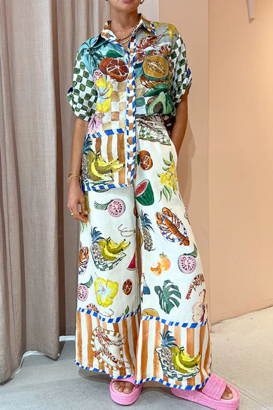 Multicolour Tropical Print Wide Leg Pants