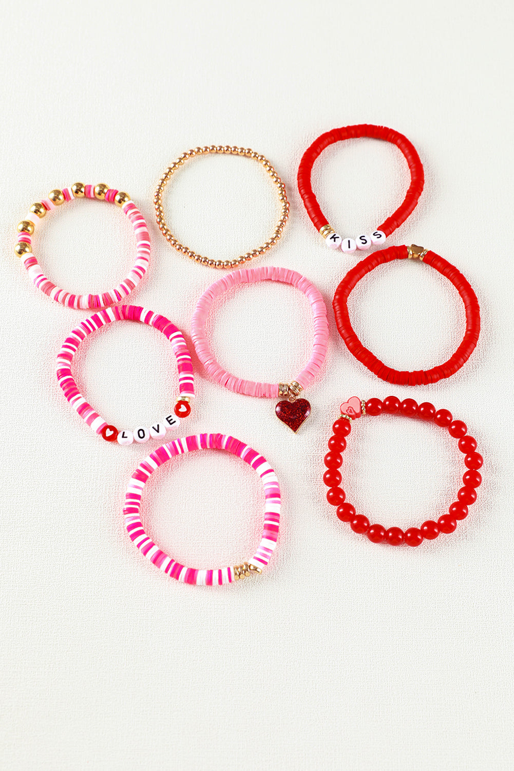 Pink Valentines LOVE KISS Heart Shape Beaded Bracelet Set