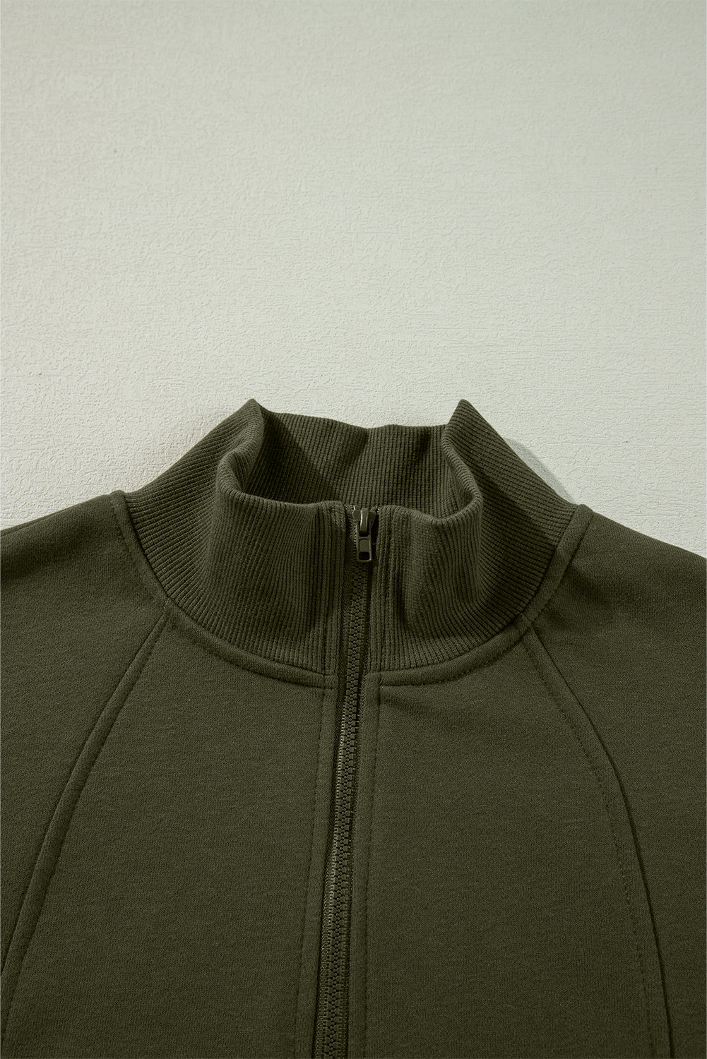 Fushia Zipper Collared Drop Shoulder Plain Sweatshirt